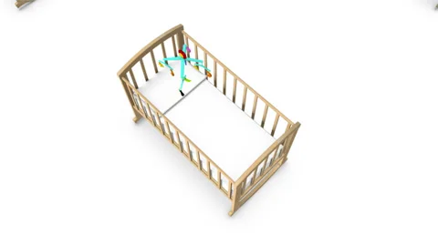 Boom down from single Baby Crib revealing endless Cribs Stock Footage 36097002