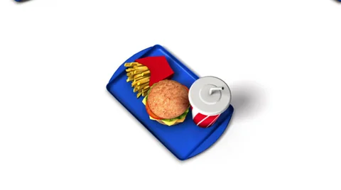 Boom down from single Fast Food revealing endless Foods Stock Footage 32934424