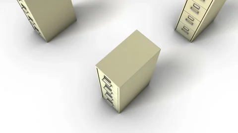 Boom down from single File Cabinet revealing endless Cabinets (Beige) Stock Footage 31909463
