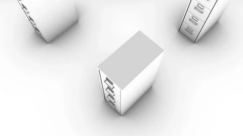 Boom down from single File Cabinet revealing endless Cabinets (White) Stock Footage 31909505