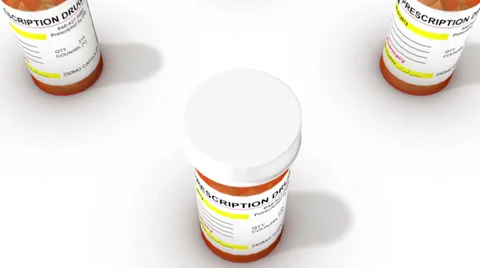 Boom down from single Pill Bottle revealing endless Bottles Stock Footage 30763085
