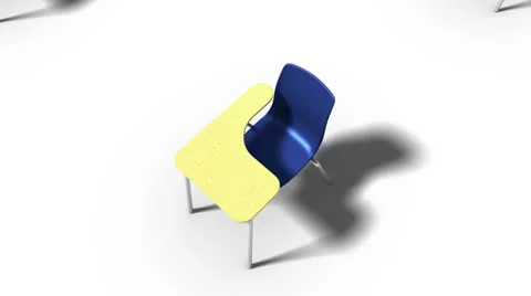 Boom down from single School-Chair revealing endless School-Chairs (blue) Stock Footage 26722309