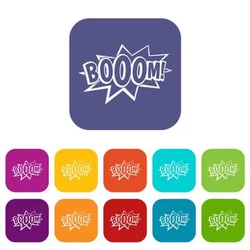 Boom, explosion bubble icons set flat Illustrazione stock