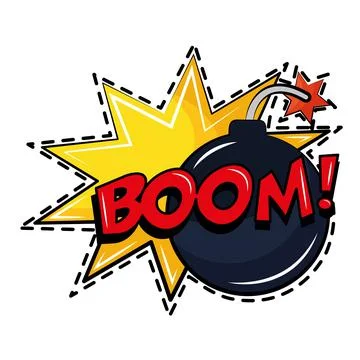 Boom explosive and word pop art sticker icon Stock Illustration