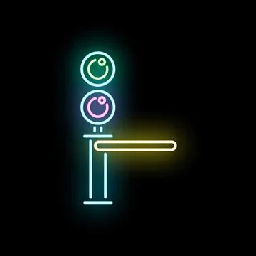 Boom gate barrier for security control system in neon style Stock Illustration