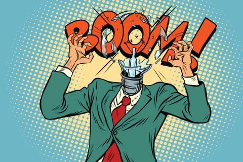 Boom, head exploded light bulb from the stress at work Stock Illustration