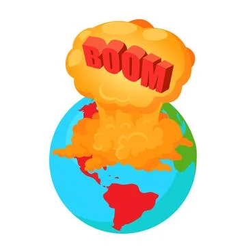 Boom icon isometric vector. Cloud explosion with lettering boom on planet earth Stock Illustration