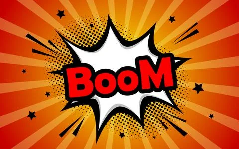 Boom isolated comic text speech bubble. Colorful pop art style sound effect.. Illustrazione stock