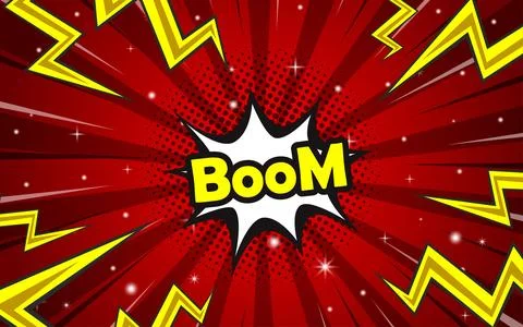 Boom isolated comic text speech bubble. Halftone vector illustration banner. Stock Illustration