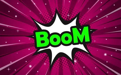 Boom isolated comic text speech bubble. Halftone vector illustration banner. 스톡 일러스트