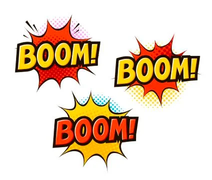 BOOM in pop art retro comic style. Cartoon slang vector illustration 库存插图
