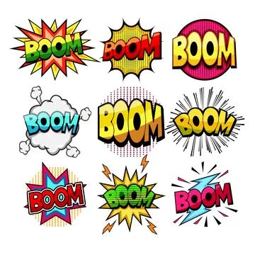 Boom text sound effect explosion comic design Illustrazione stock