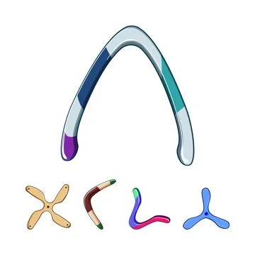 Boomerangs collection with different shapes and designs Stock Illustration