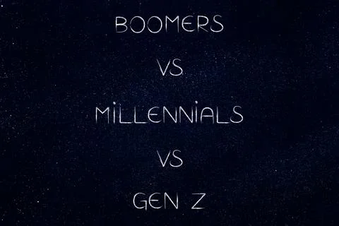 Boomers vs millennials vs gen z text, generations in society Stock Photos