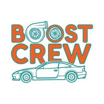 Boost Crew logo with a car and turbocharger design tshirt design Stock Illustration