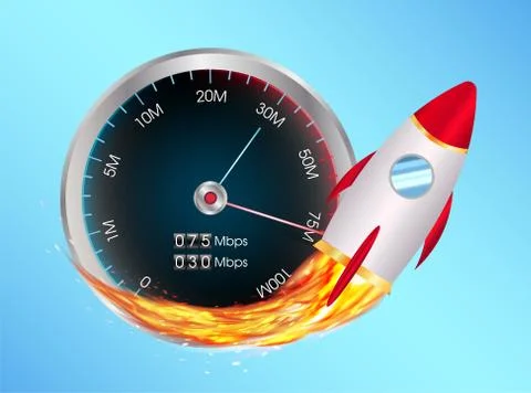 Boost internet speed meter with toy rocket Stock Illustration