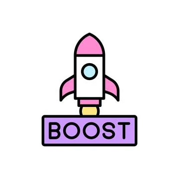 BOOST Label with Rocket Icon in Purple Theme for Performance Uplift Stock Illustration