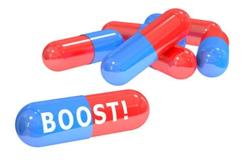 Boost! pills concept with pills, 3D rendering Stock Illustration
