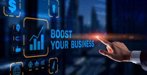 Boost your business on Virtual screen. Business Technology Internet and net.. Stock Photos