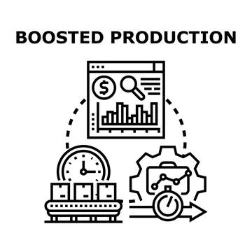 Boosted production concept with data analysis and manufacturing processes 스톡 일러스트