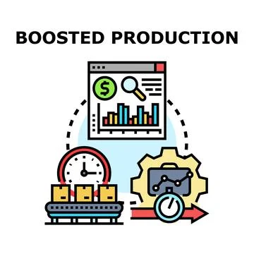 Boosted production concept with data analysis and manufacturing processes Illustrazione stock
