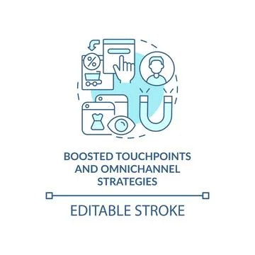 Boosted touchpoints and omnichannel strategies blue concept icon Illustrazione stock