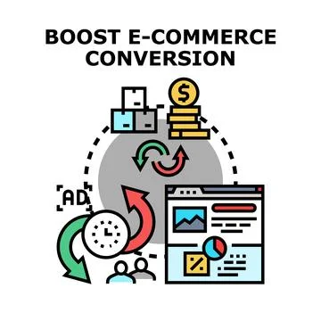 Boosting e commerce conversion generating sales revenue Stock Illustration