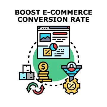 Boosting e commerce conversion rate through sales funnel optimization Stock Illustration