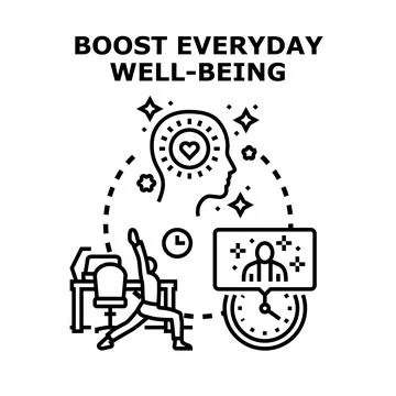 Boosting everyday well being with self care and mental health practices Stock Illustration