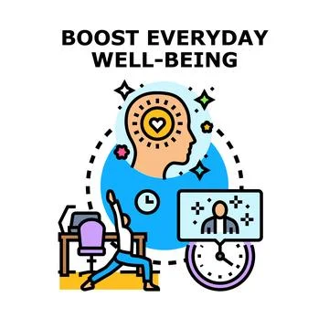 Boosting everyday well being with self care and mental health practices Stock Illustration