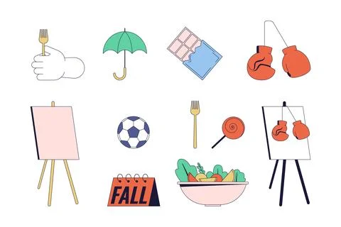 Boosting mental health 2D linear cartoon objects set Stock Illustration
