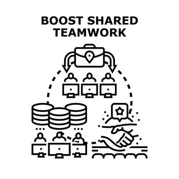 Boosting shared teamwork concept with collaborating people Illustrazione stock