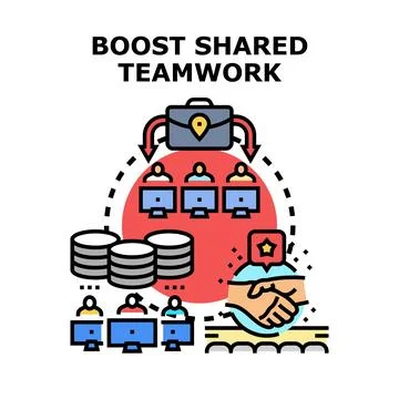 Boosting shared teamwork concept with collaborating people Illustrazione stock
