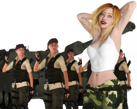 Boot camp, a beautiful captain is always teasing her soldiers Stock Illustration