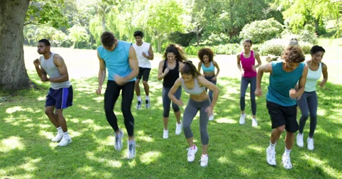 Boot camp class jogging on the spot Video stock 34264971