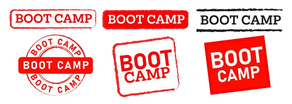 Boot camp rectangle square and circle stamp for correctional facility postal Stock Illustration