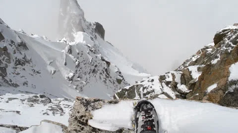 Boot with crampons mountainside2 Stock Footage 24177257