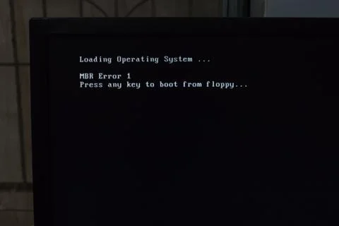 Boot Error message on PC screen Stock Photos