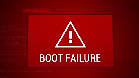 Boot failure alert concept. Red screen error not able to load system. Stock Footage 305730511