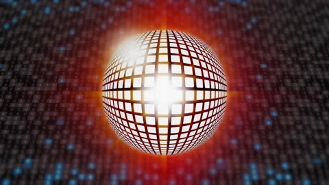 On boot glowing grid globe pulsing, red halo expanding, flare shifting, pixels Stock Footage 321162081
