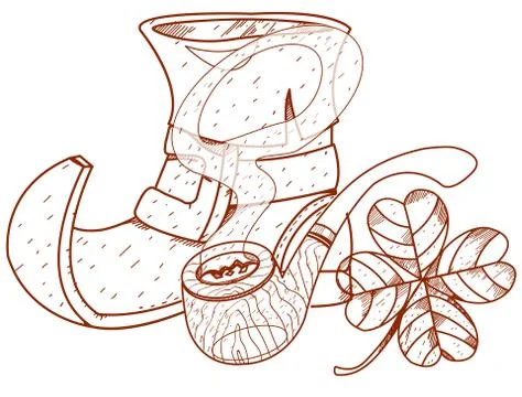 Boot gnome, smoking pipe and clover. Stock Illustration