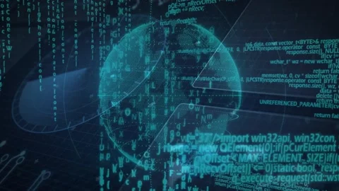 On boot holographic dotted globe rotating while panels sliding and code rising Stock Footage 329551438