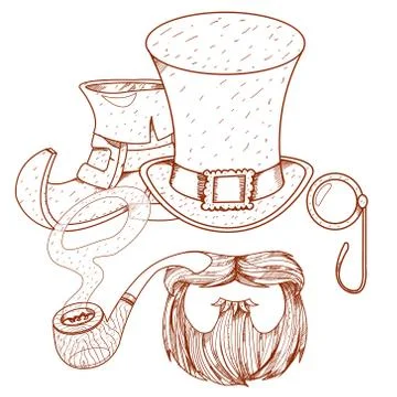 Boot leprechaun, beard, pipe, angered hat and monocle. イラスト素材