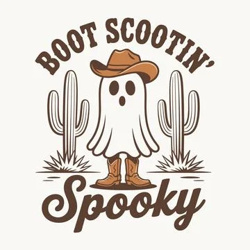 Boot scootin spooky cowboy ghost halloween t shirt design western country s.. Illustrazione stock