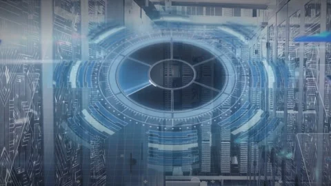Boot signal activating holo disk, sweeping sectors and pulsing rings scanning Stock Footage 332566452