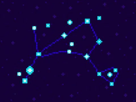 Bootes constellation in pixel art style. 8-bit stars in the night sky in re.. Stock Illustration