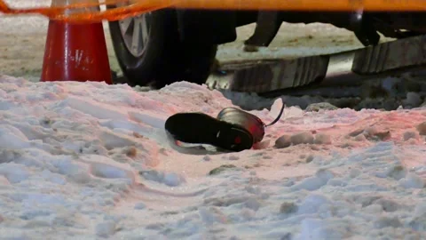Booth in the snow at crash scene Stock Footage 133272965