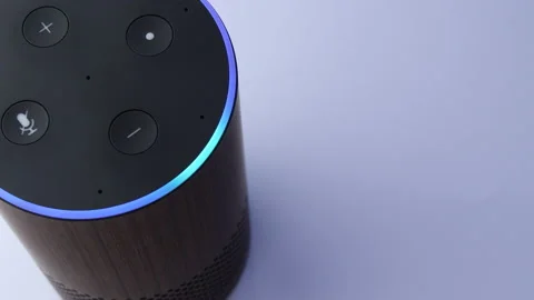 Booting up a smart speaker assistant for smart homes - blue light Stock Footage 154813554