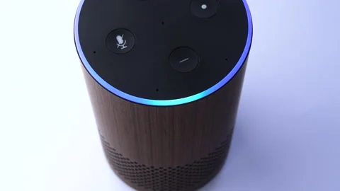 Booting up a smart speaker assistant for smart home -blue light Stock Footage 154871757