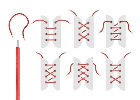Boots lacing elements with cord and tied lace, vector illustration isolated. Illustrazione stock